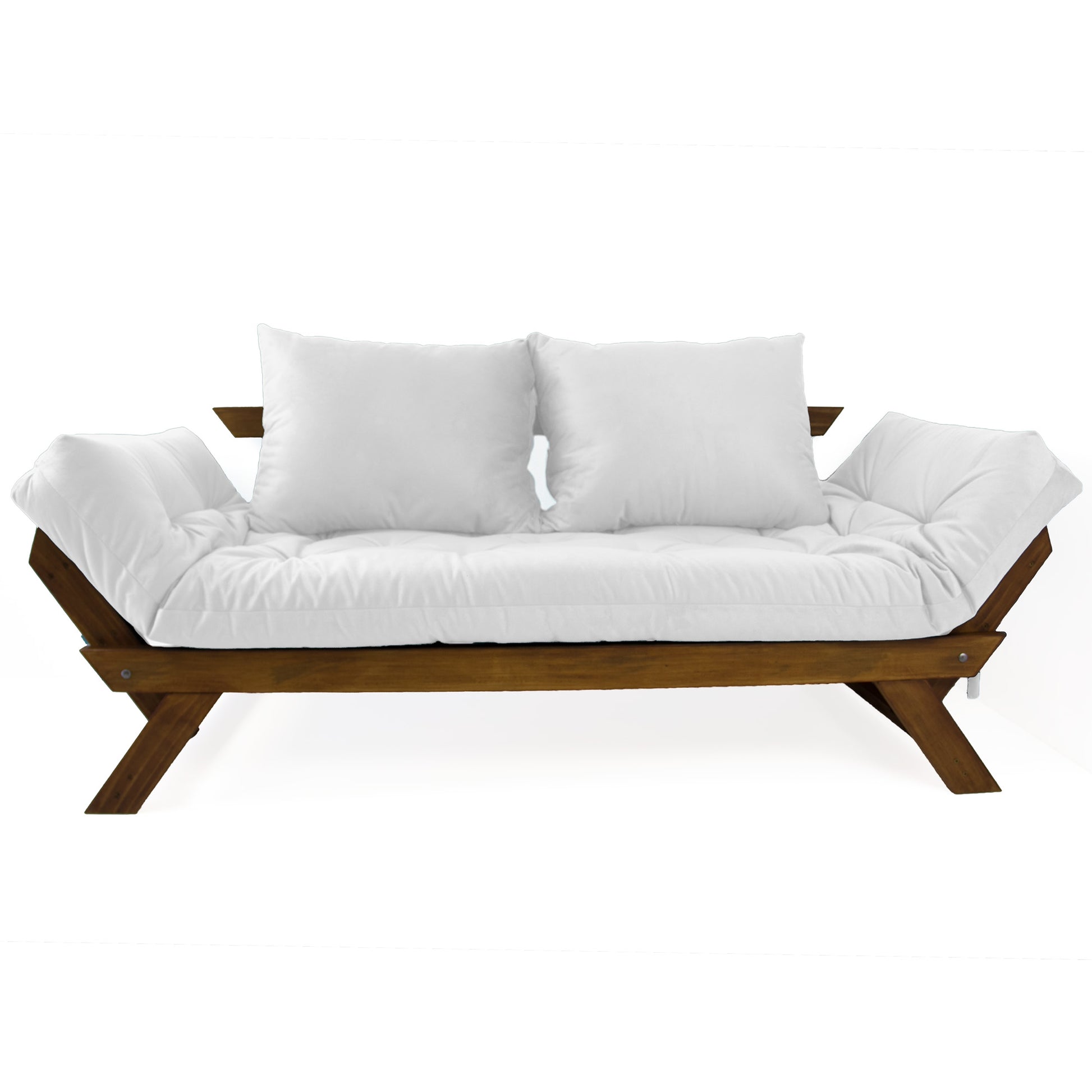 Sofá Japão Futon Acquablock Madeira Cor Imbuia - Branco Off