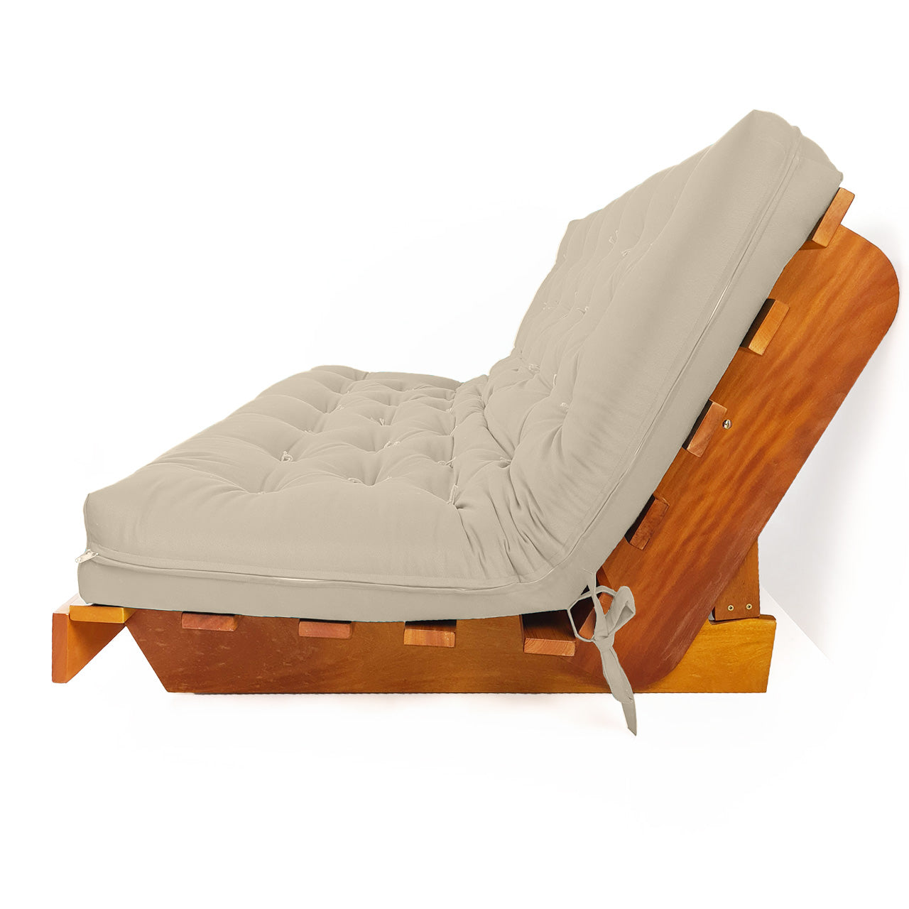 Sofá Cama Futon L Sarja Bege em Madeira Nobre Maciça