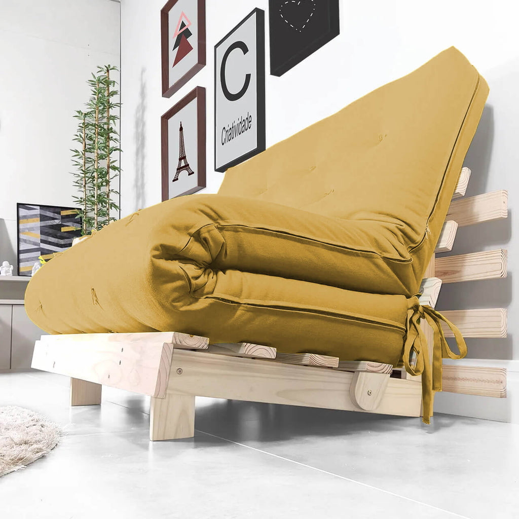 Sofa Cama Futon Casal Tokio Madeira Maciça Acquablock Amarelo