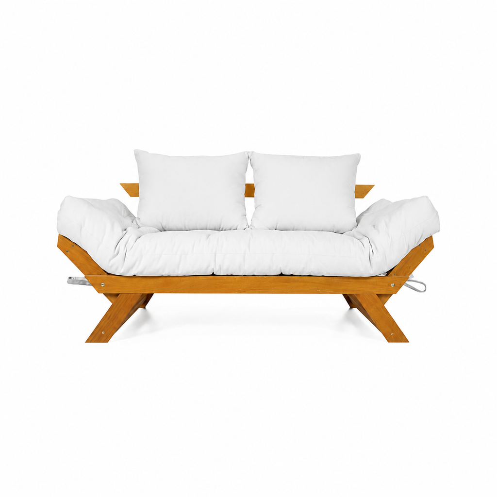Sofá Cama Reclinável Futon Japão 1,40 - Madeira Mel Tecido Acquablock Cor Branco off