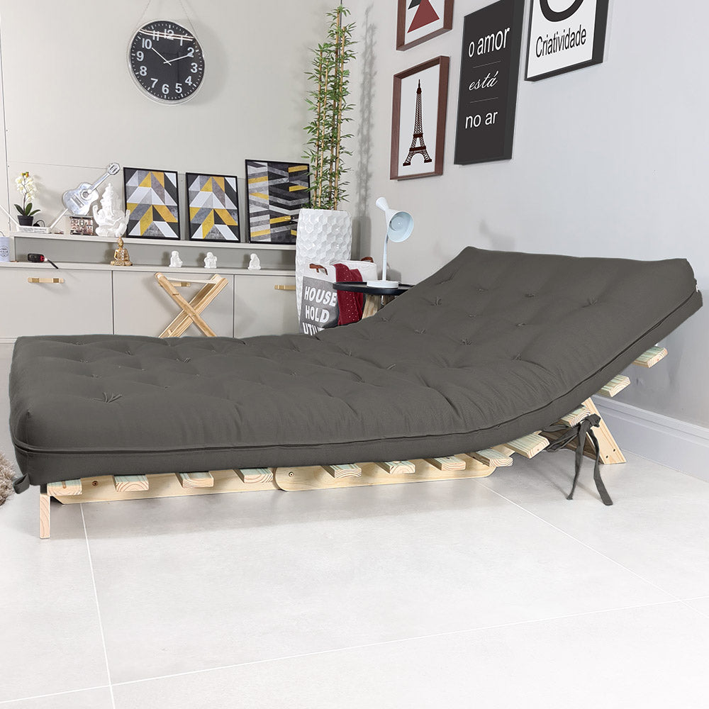 Sofa Cama Futon Casal Tokio Madeira Maciça Acquablock Chumbo