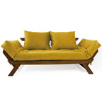Sofá Cama Reclinável Futon Japão - Madeira Imbuia Tecido Acquablock Cor Amarelo