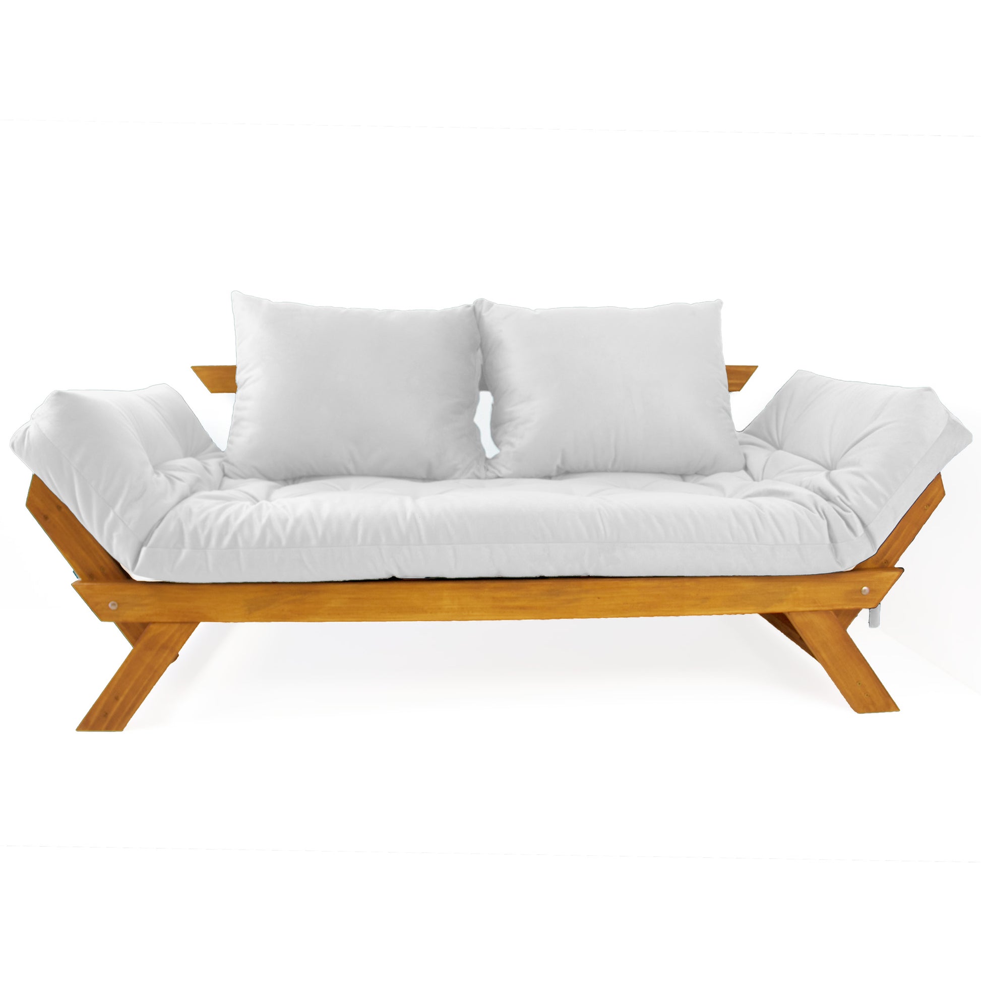 Sofá Japão Futon Acquablock Madeira Cor Mel - Branco Off