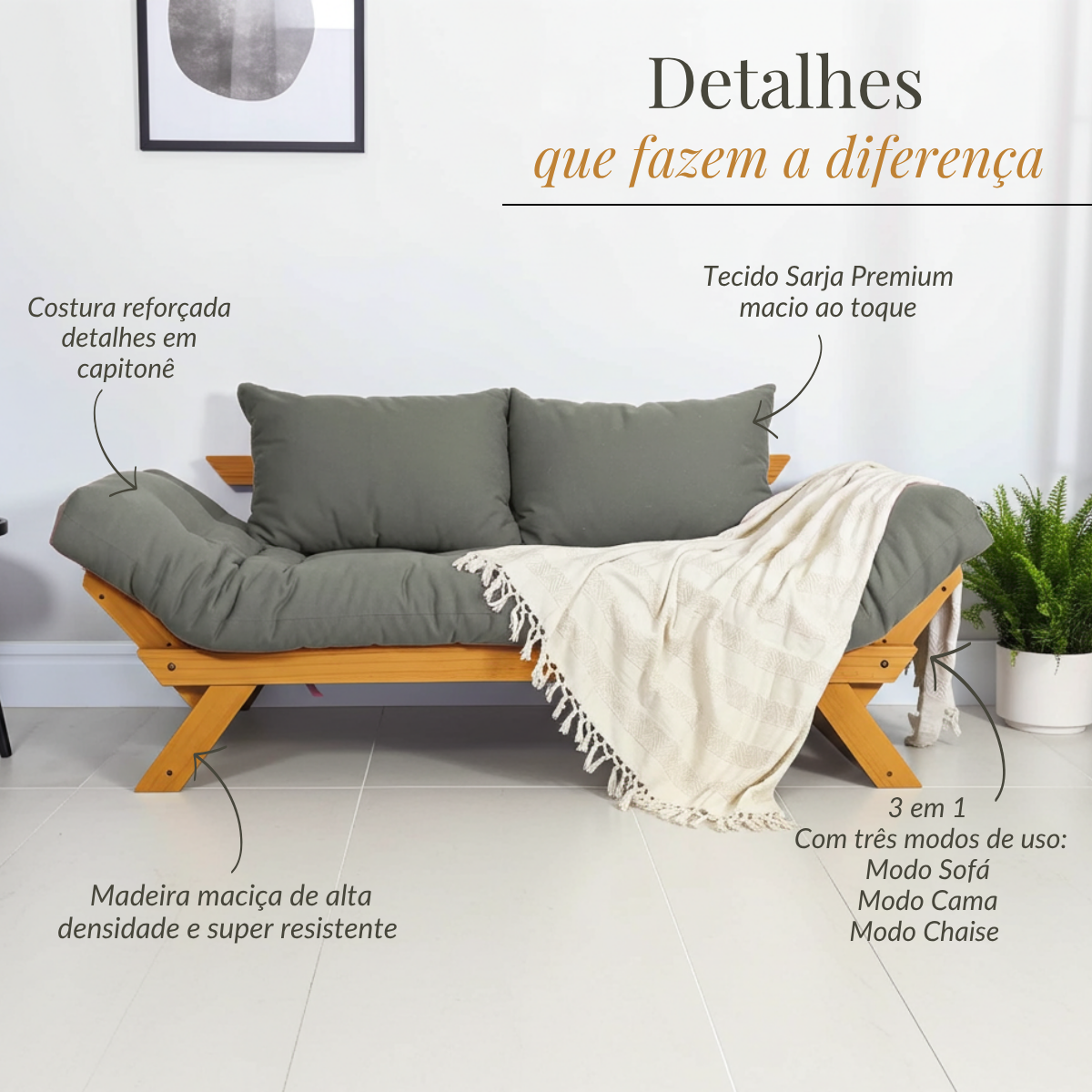 Kit Sofá Japão + 2 Poltronas Sarja