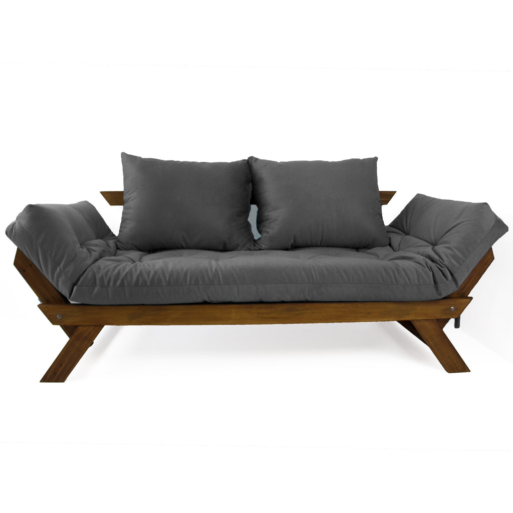 Sofá Japão Futon Acquablock Madeira Cor Imbuia - Chumbo