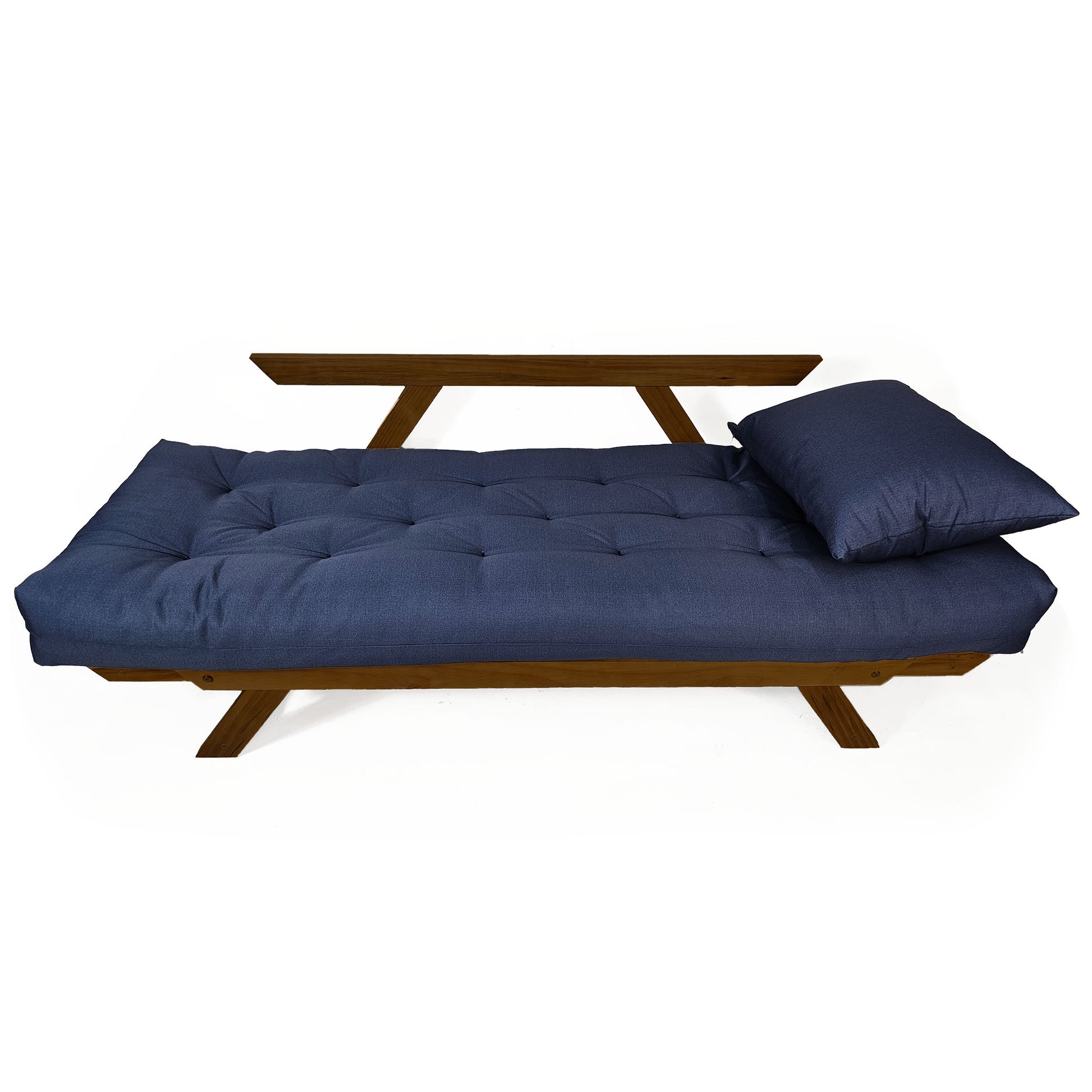 Sofá Japão Futon Acquablock Madeira Cor Imbuia D33 - Azul Royal