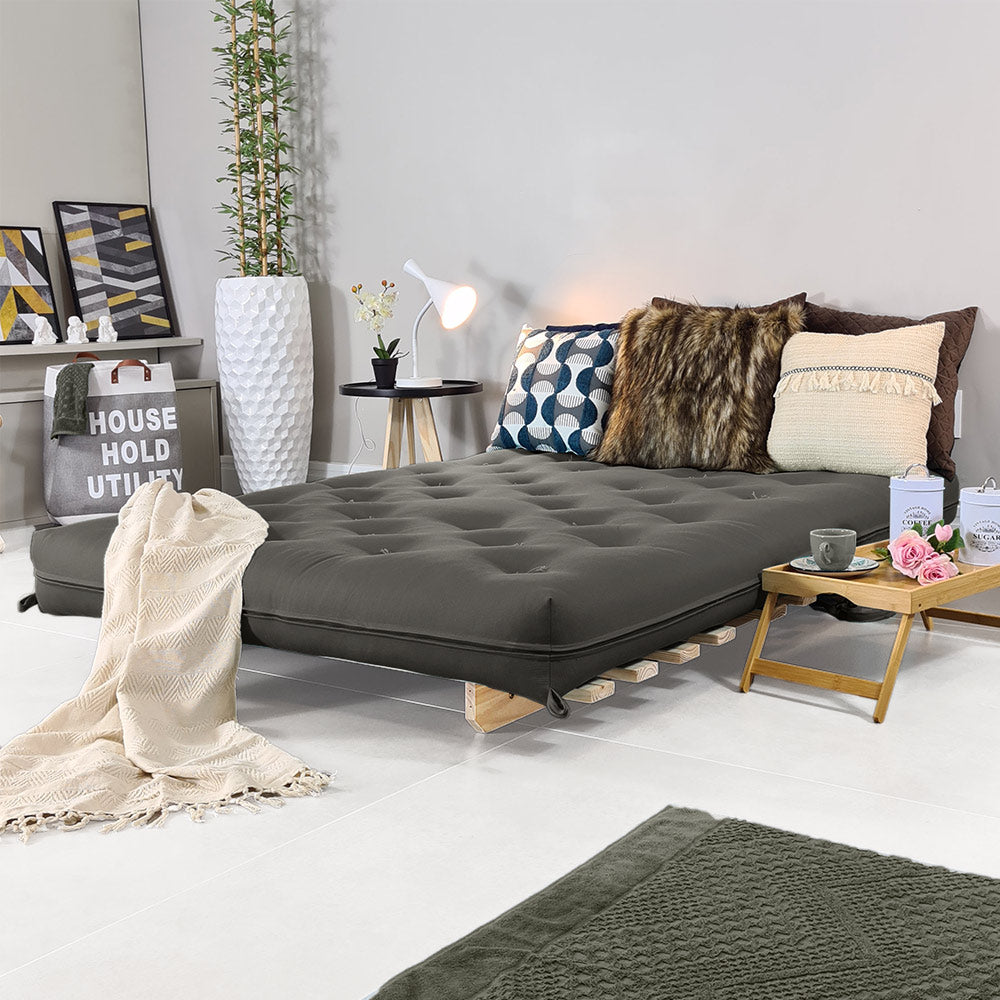 Sofa Cama Casal Futon Oriental Madeira Maciça Acquablock Chumbo