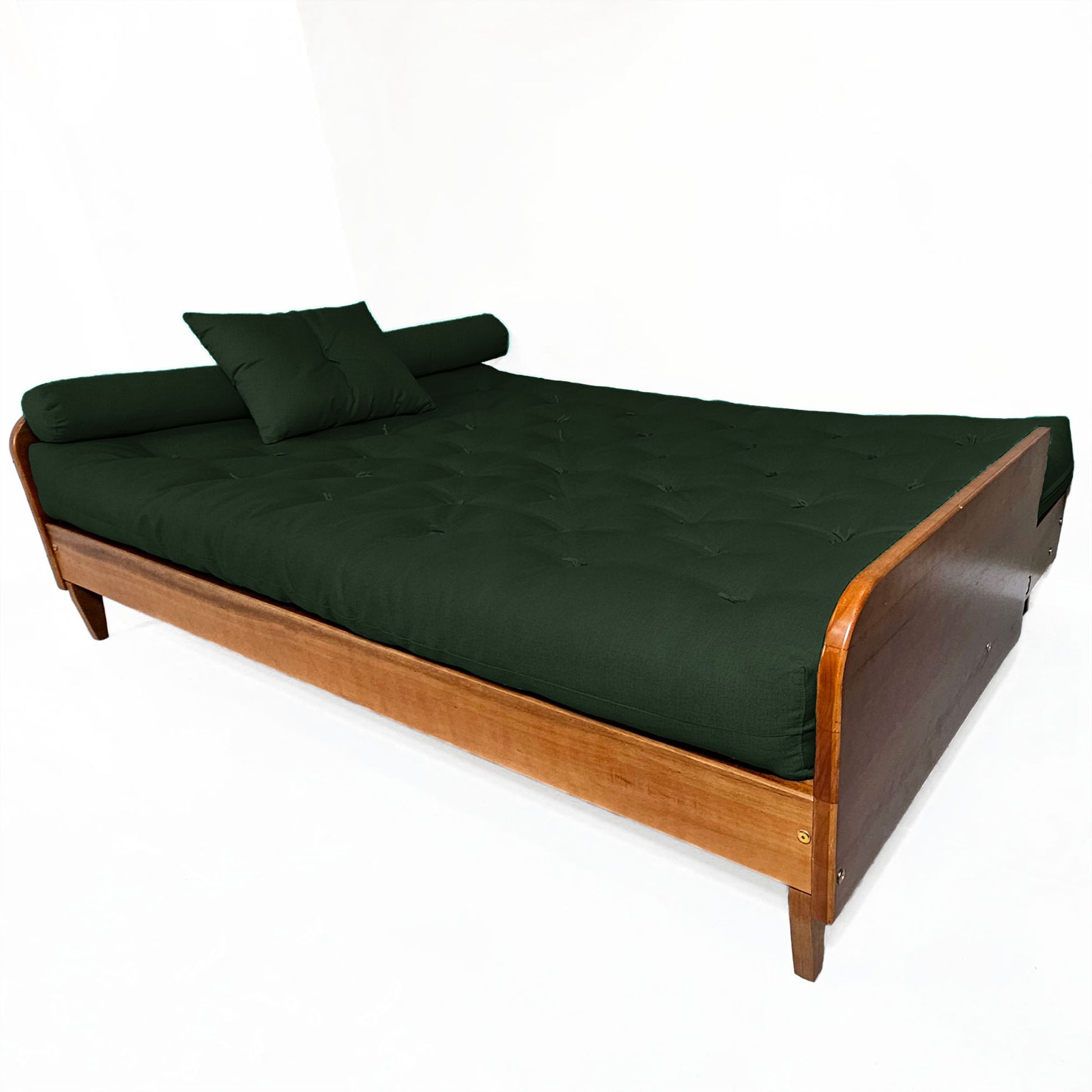 Sofá Cama Paris II Sarja em Madeira Maciça Cor Natural - Verde Militar