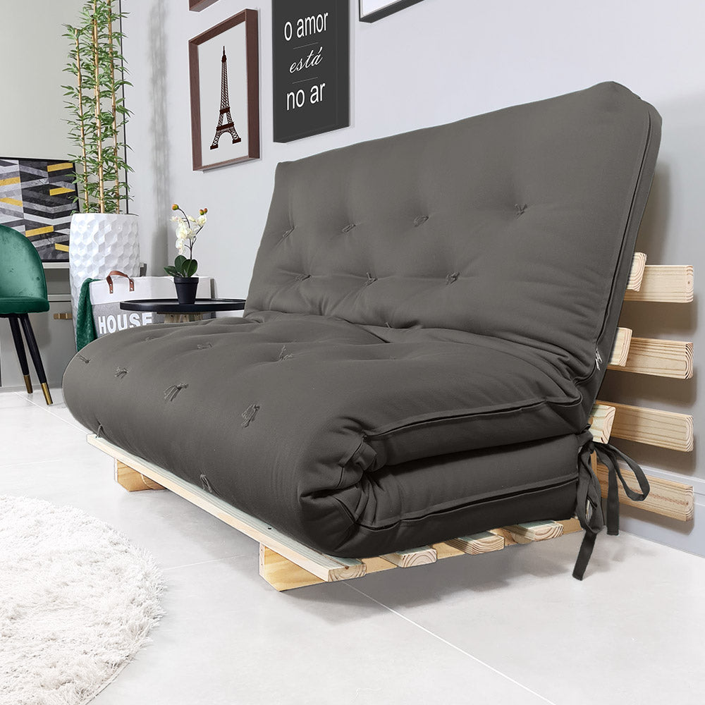 Sofa Cama Casal Futon Oriental Madeira Maciça Acquablock Chumbo