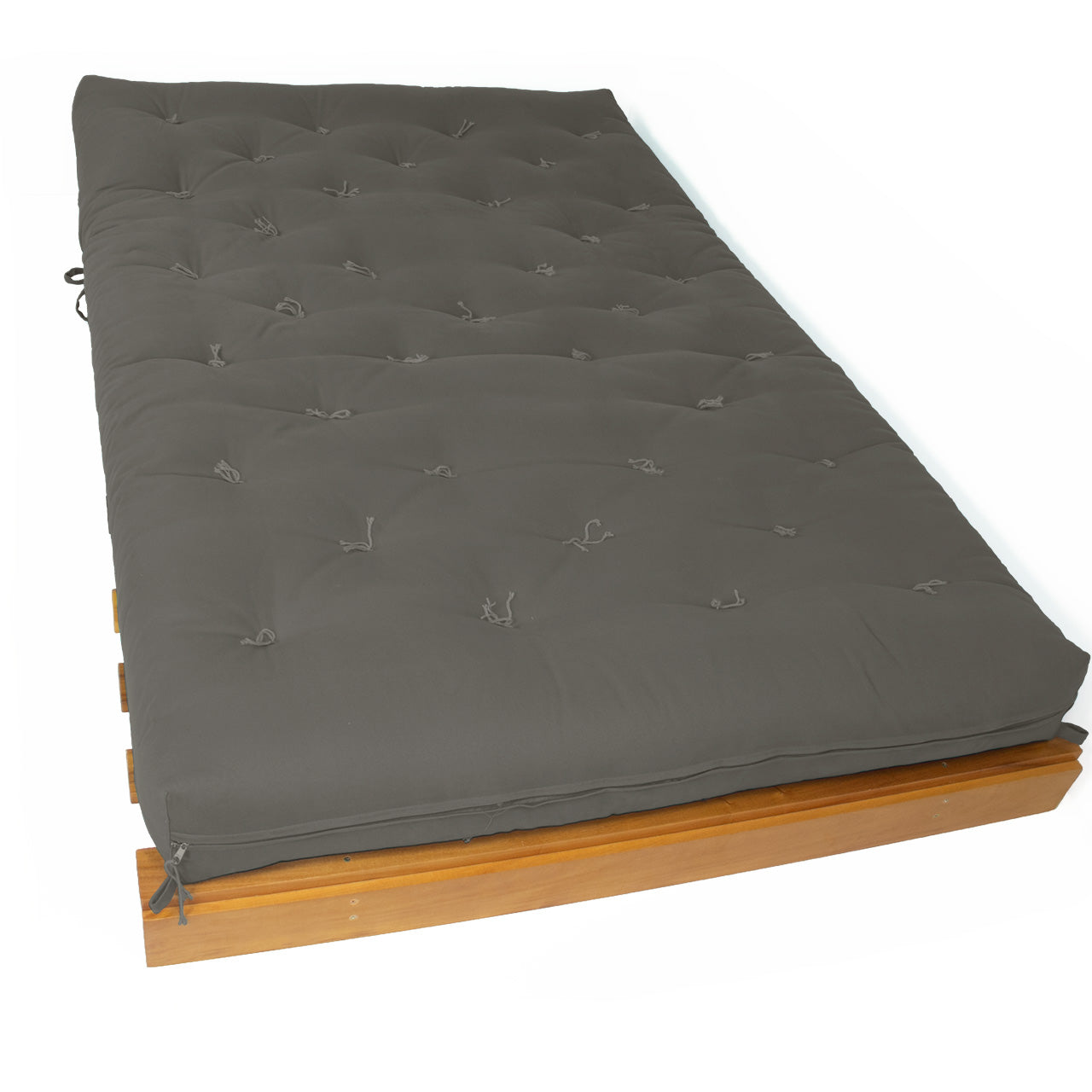 Sofá Cama Casal Futon Tokio Madeira Nobre Sarja Cinza Madeira