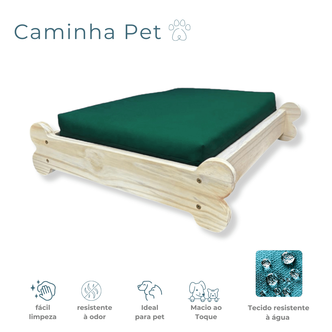 Cama Caminha Pet Impermeável Madeira Maciça - Verde Oliva