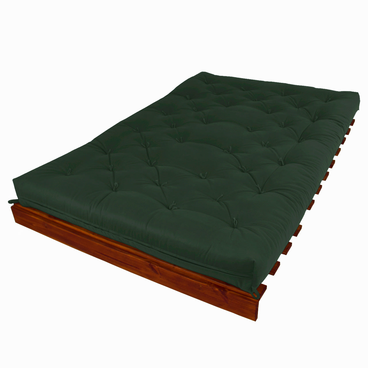Sofá Cama Casal Futon Tokio D33 Madeira Maciça Cor Imbuia - Verde Militar