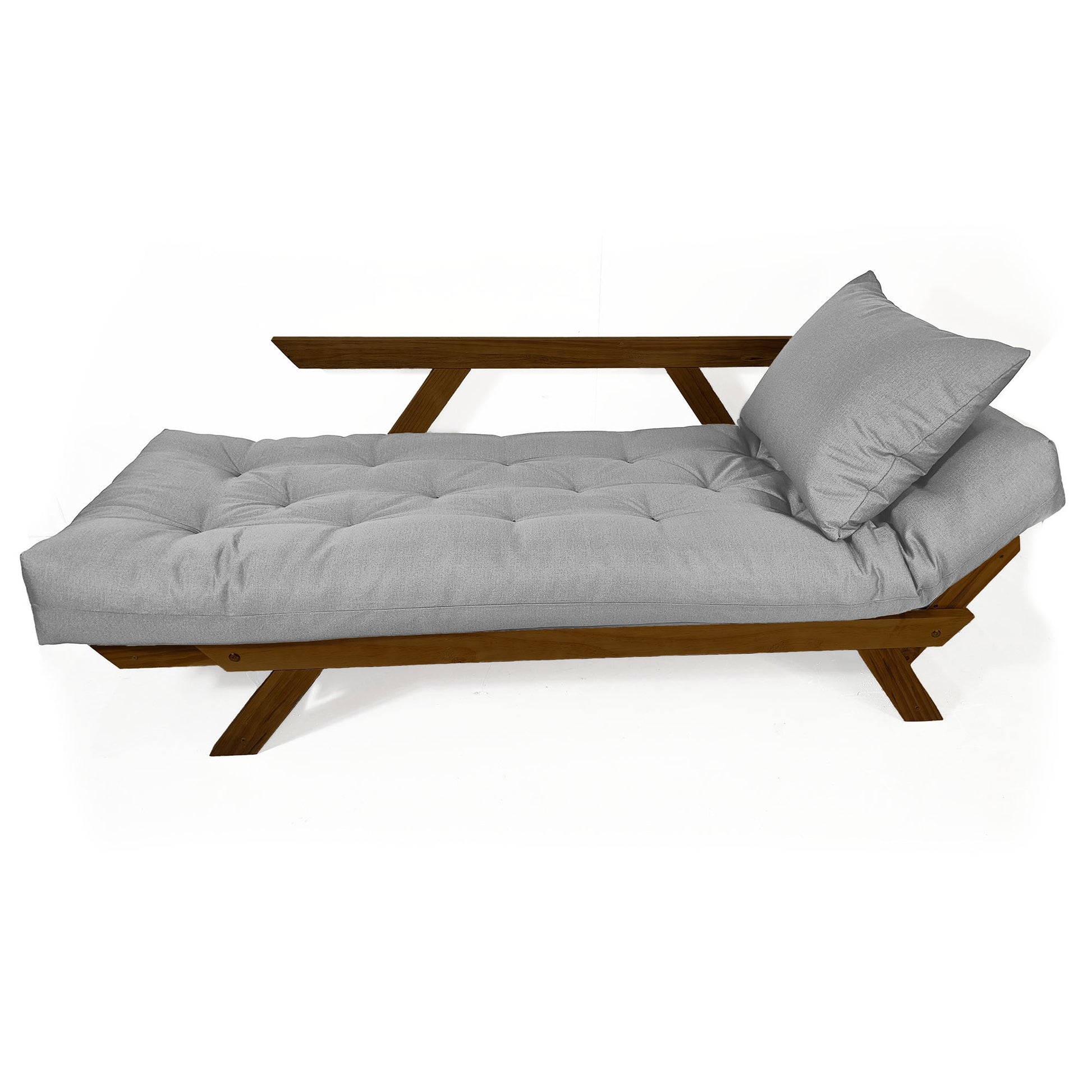 Sofá Japão Futon Acquablock Madeira Cor Imbuia - Cinza Linho