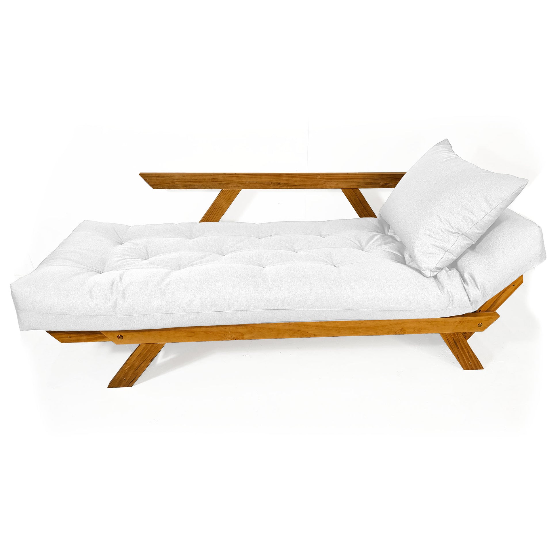 Sofá Japão Futon Acquablock Madeira Cor Mel - Branco Off