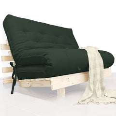 Sofá Cama Casal Futon Tokio D33 Madeira Pinus Natural - Verde Militar