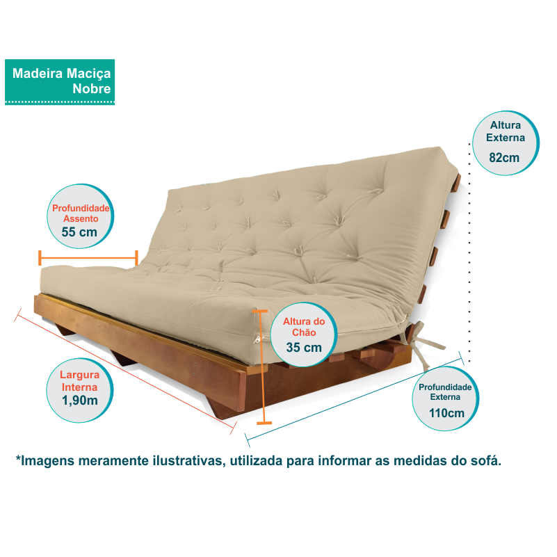 Sofá Cama Futon L Acquablock Amarelo em Madeira Nobre  Maciça
