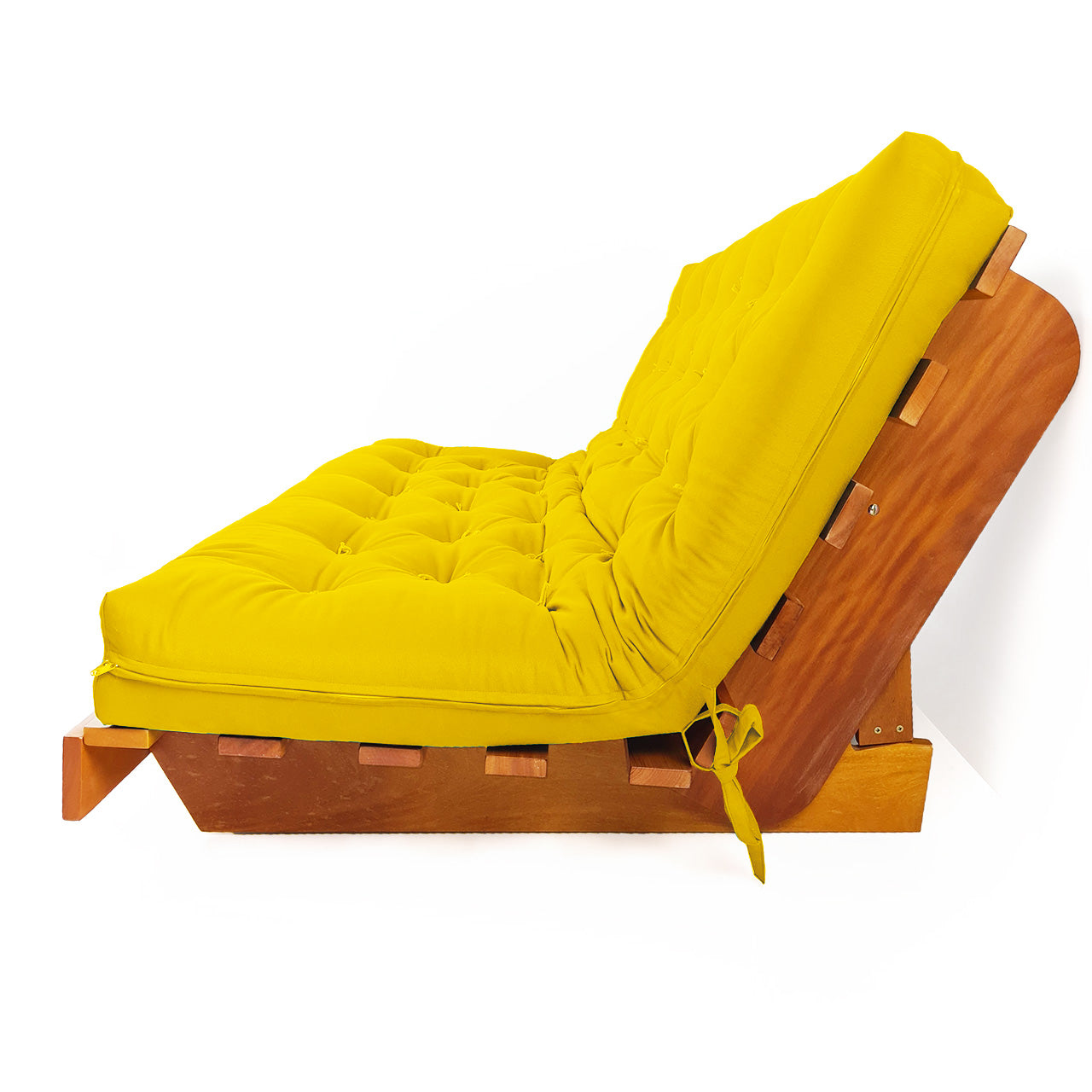 Sofá Cama Futon L Sarja Amarelo em Madeira Nobre Maciça
