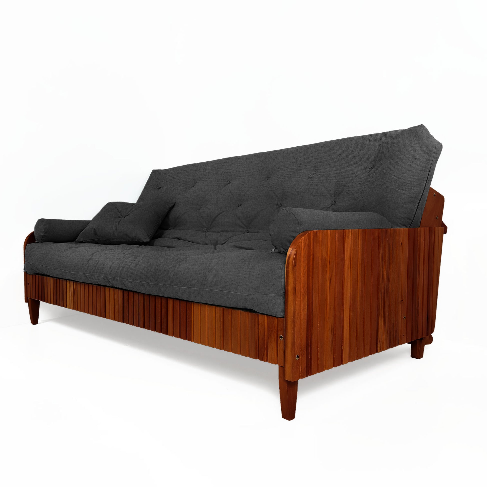 Sofá Cama Paris II Ripado Acquablock Madeira Maciça  Imbuia D33 - Preto