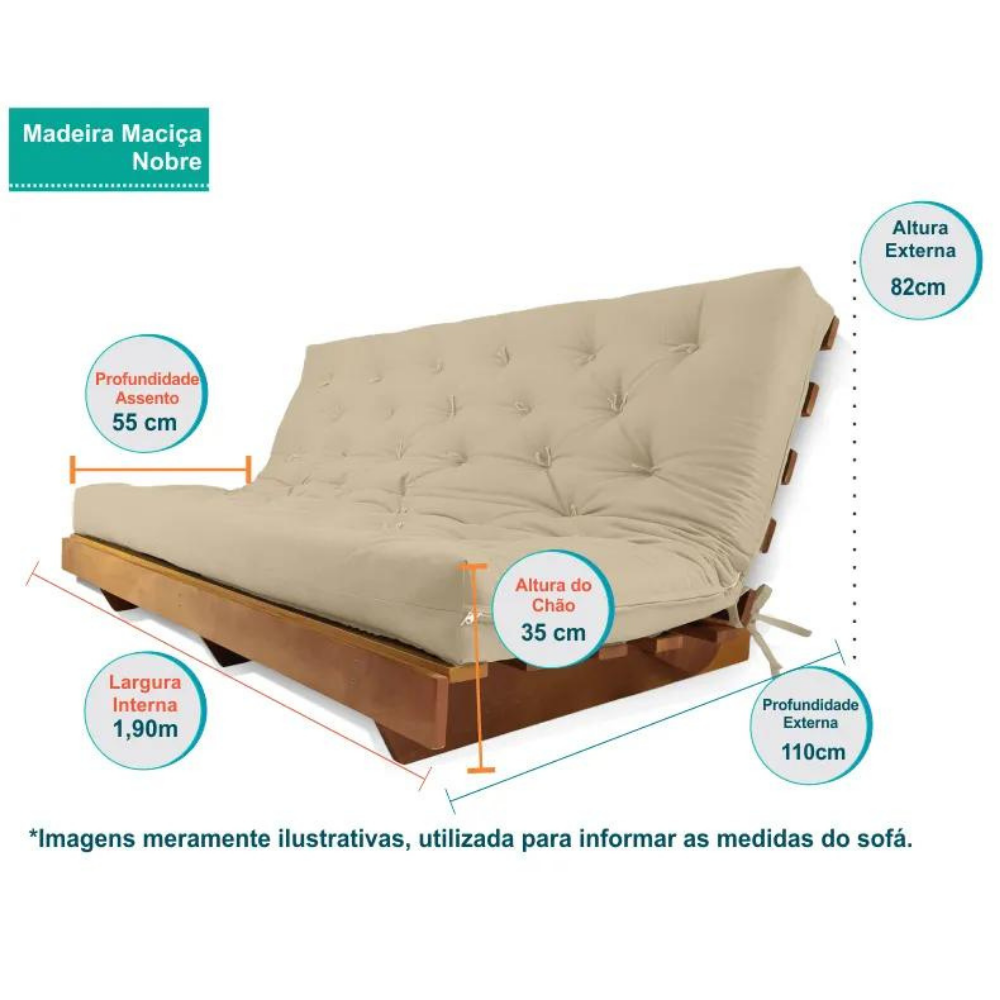 Sofá Cama Futon L Acquablock Azul Royal Madeira Nobre Maciça