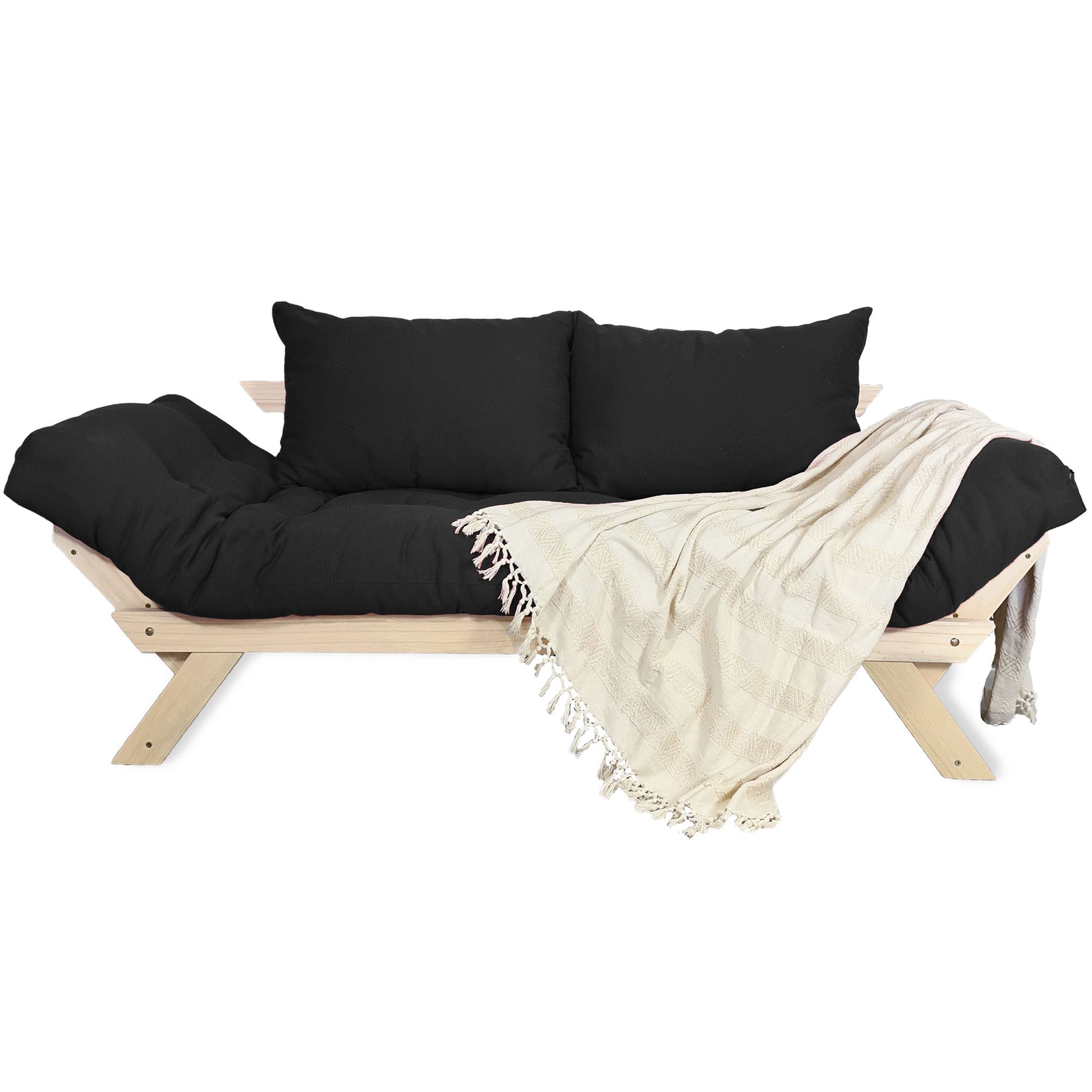 Sofá Japão Futon Acquablock Madeira Sem Pintura - Preto
