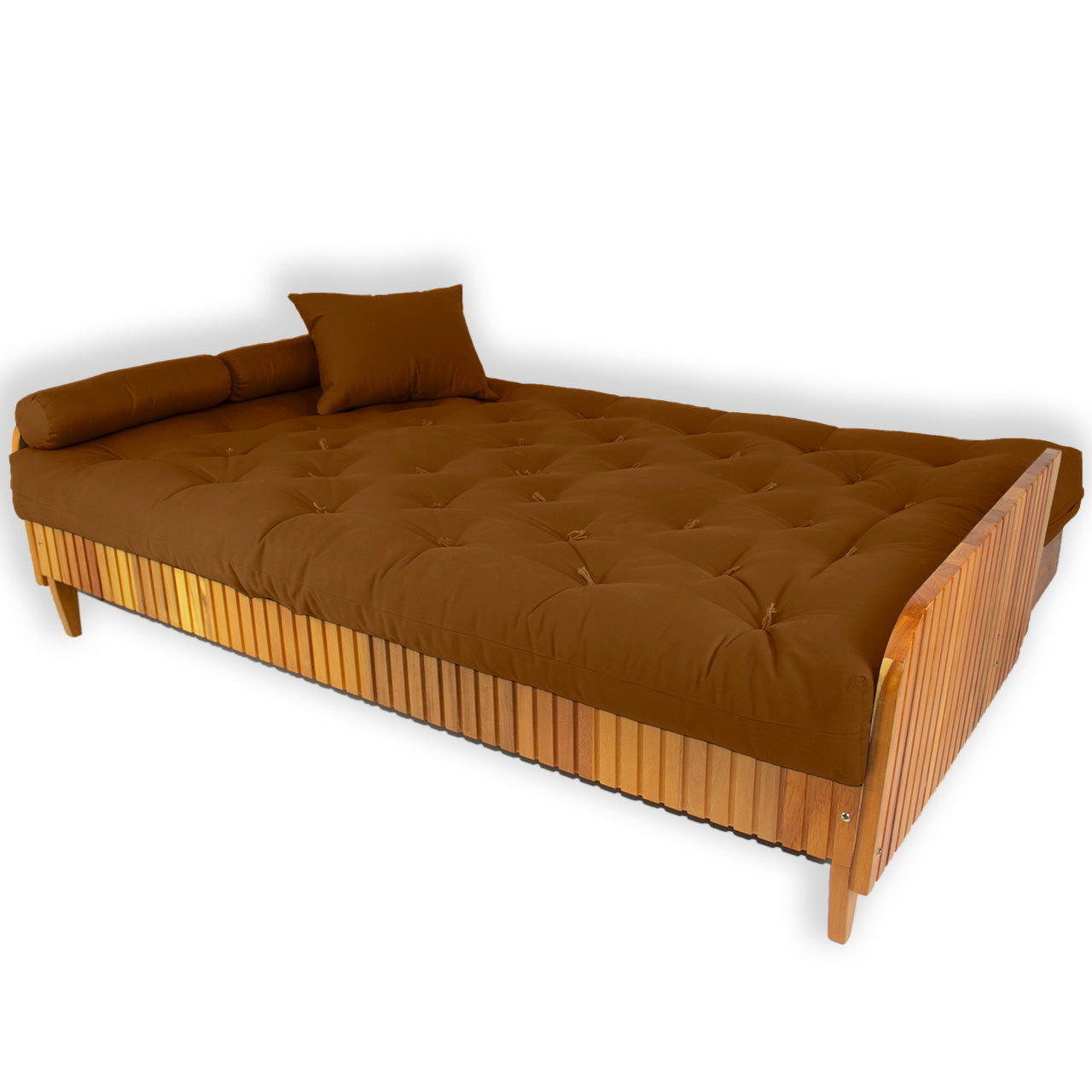 Sofá Cama Paris Ripado Sarja Madeira Nobre - Caramelo