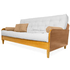 Sofá De Madeira Nobre Cor Mel Futon Paris - Tecido Acquablock Branco Off