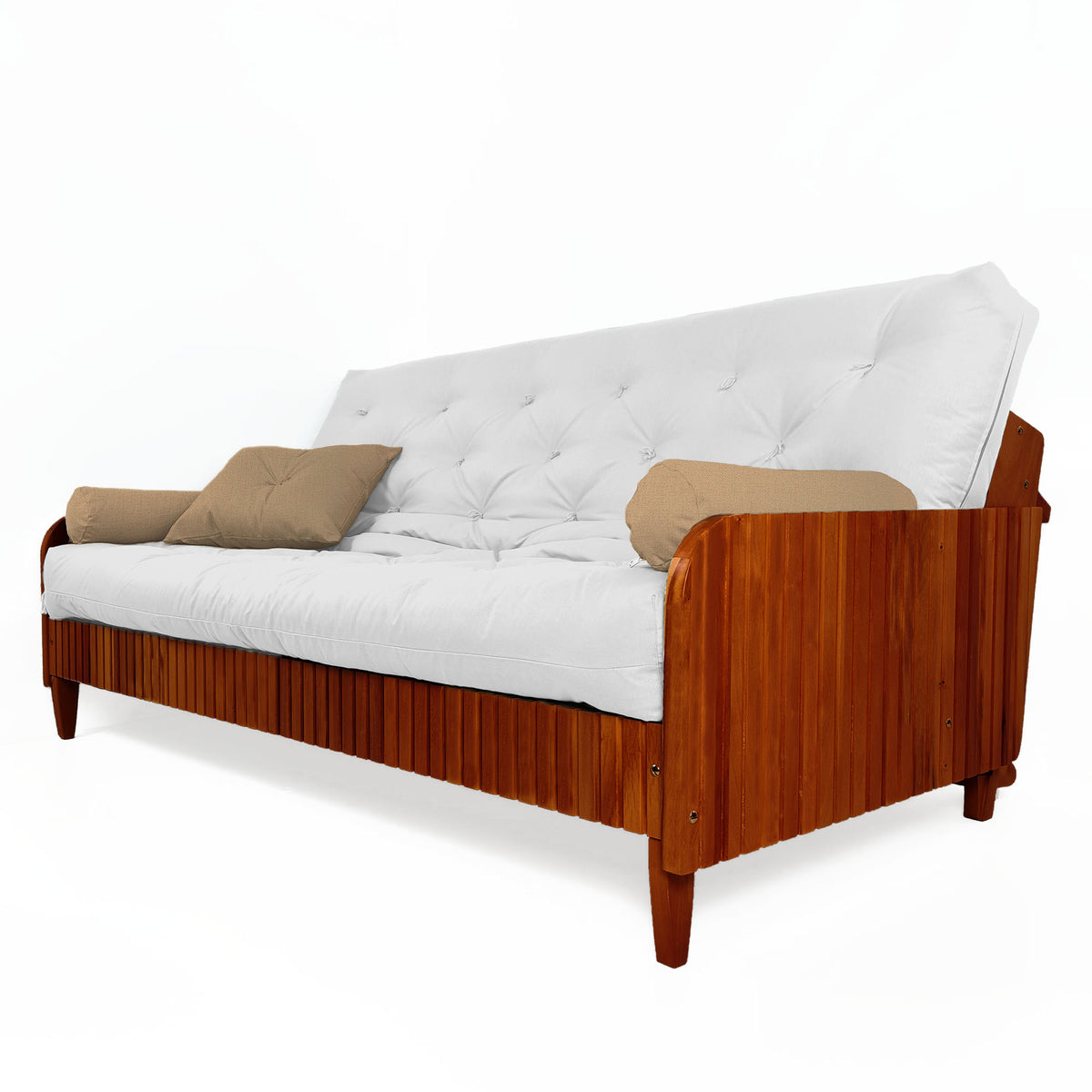 Sofá Cama Casal Futon Paris II Ripado Acquablock Madeira Maciça Imbuia - Cor Branco Off