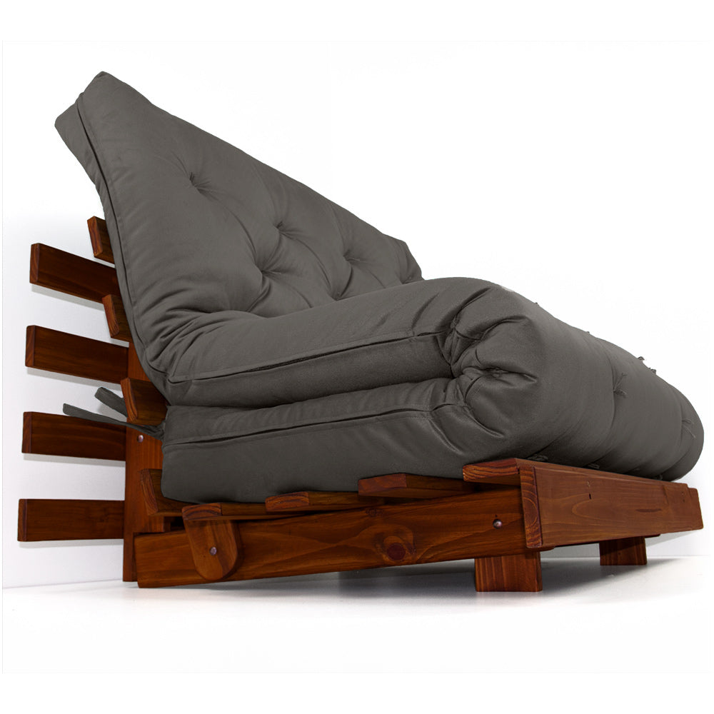 Sofá Cama Casal Futon Tokio Madeira Cor Imbuia Acquablock Chumbo