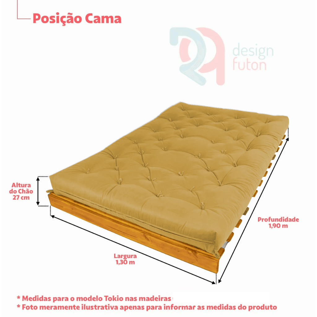 Sofá Cama Casal Futon Tokio Madeira Cor Mel Acquablock Amarelo