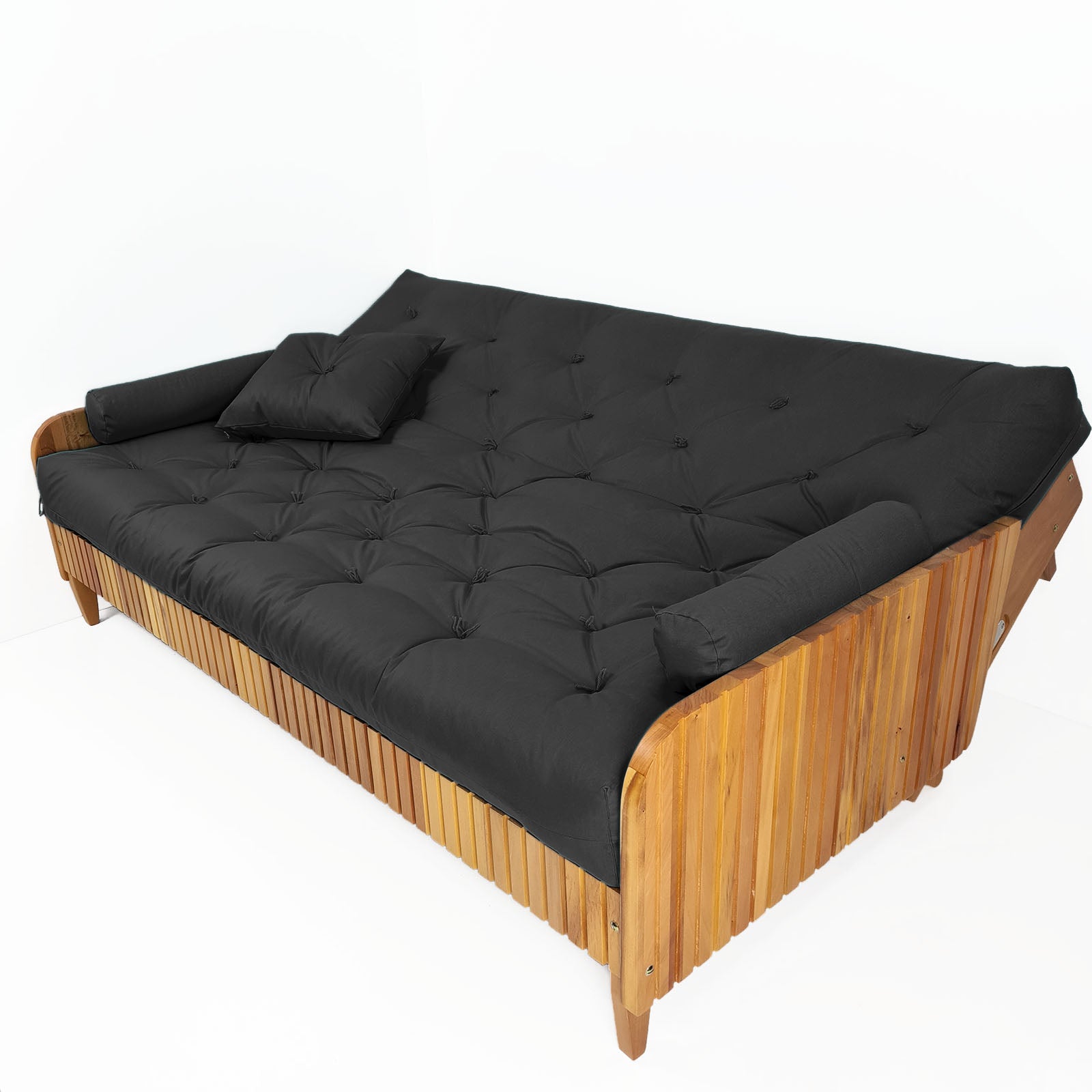 Sofá Cama Paris Ripado Sarja Madeira Nobre - Preto
