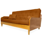 Sofá De Madeira Nobre Cor Mel Futon Paris - Tecido Sarja 100% Algodão Caramelo