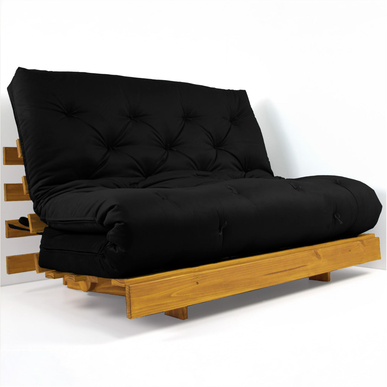 Sofá Cama Casal Futon Tokio Madeira Cor Mel Acquablock Preto