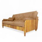 Sofá De Madeira Nobre Ripado Mel Futon Paris - Tecido Acquablock Cor Fendi
