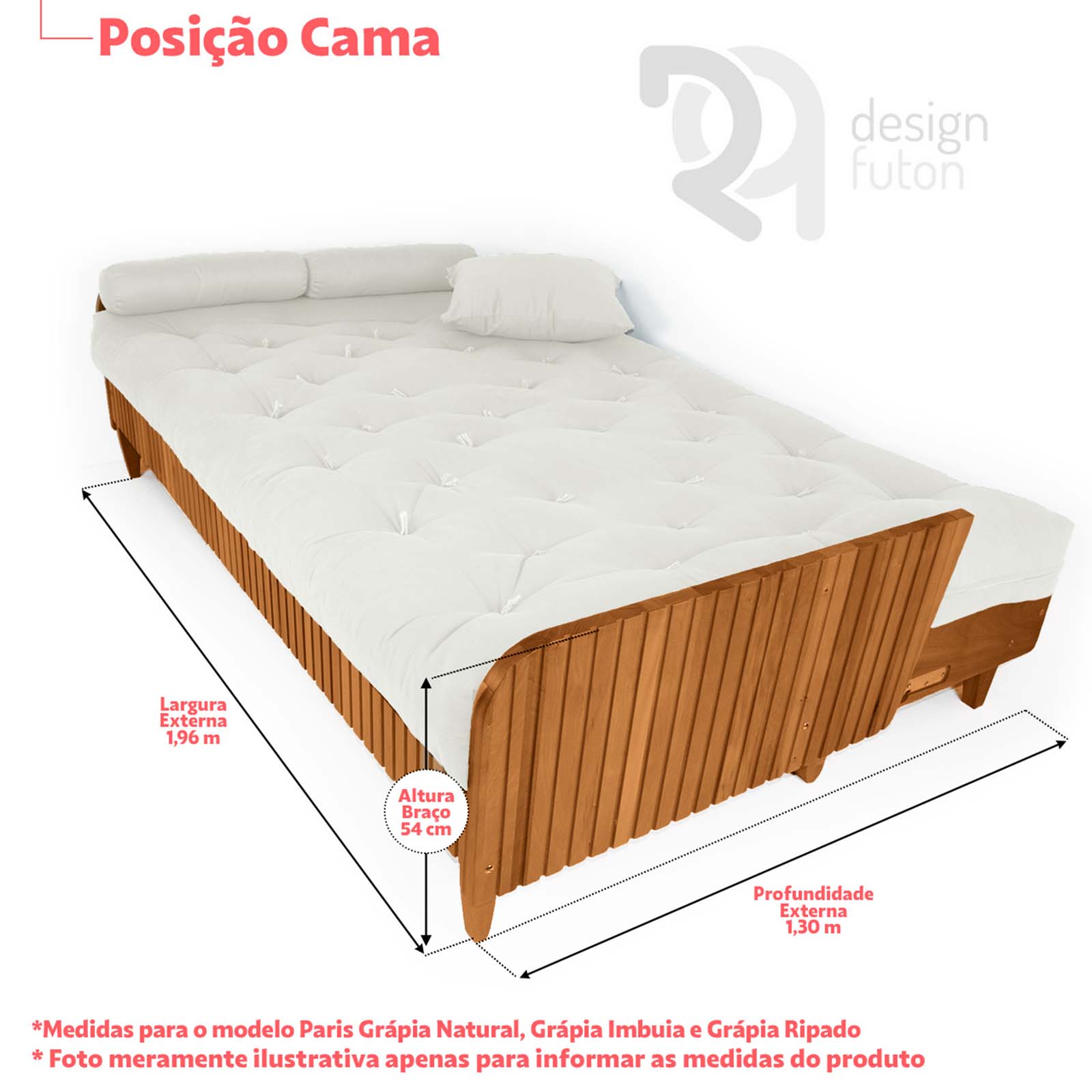 Sofá Cama Paris II Ripado Sarja em Madeira Maciça Imbuia - Cinza