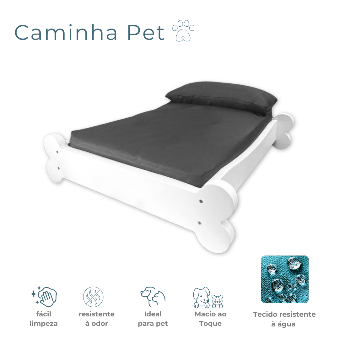 Cama Caminha Pet Impermeável Madeira Maciça - Cinza
