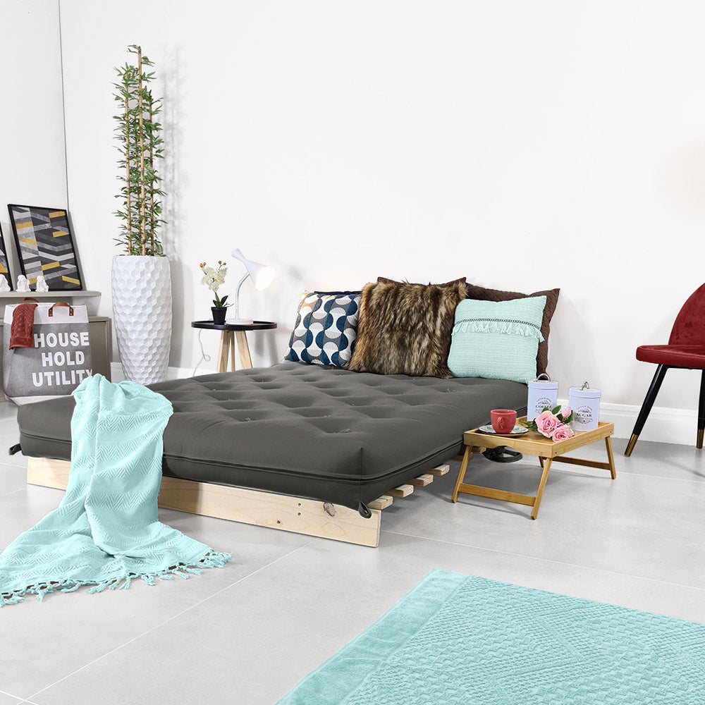 Sofa Cama Futon Casal Tokio Madeira Maciça Acquablock Chumbo