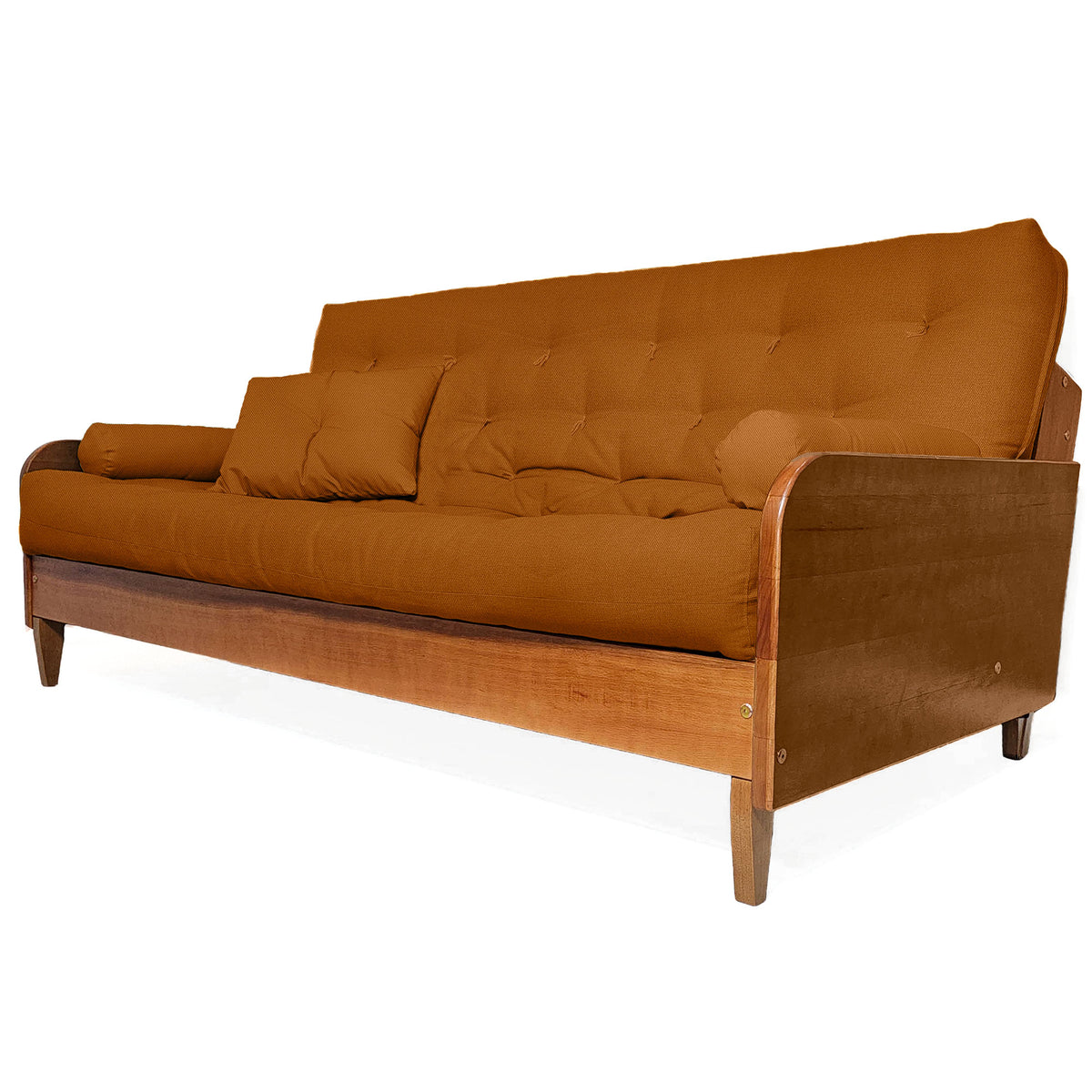 Sofá Cama Casal Futon Paris II Sarja em Madeira Maciça Natural D33 - Cor Caramelo