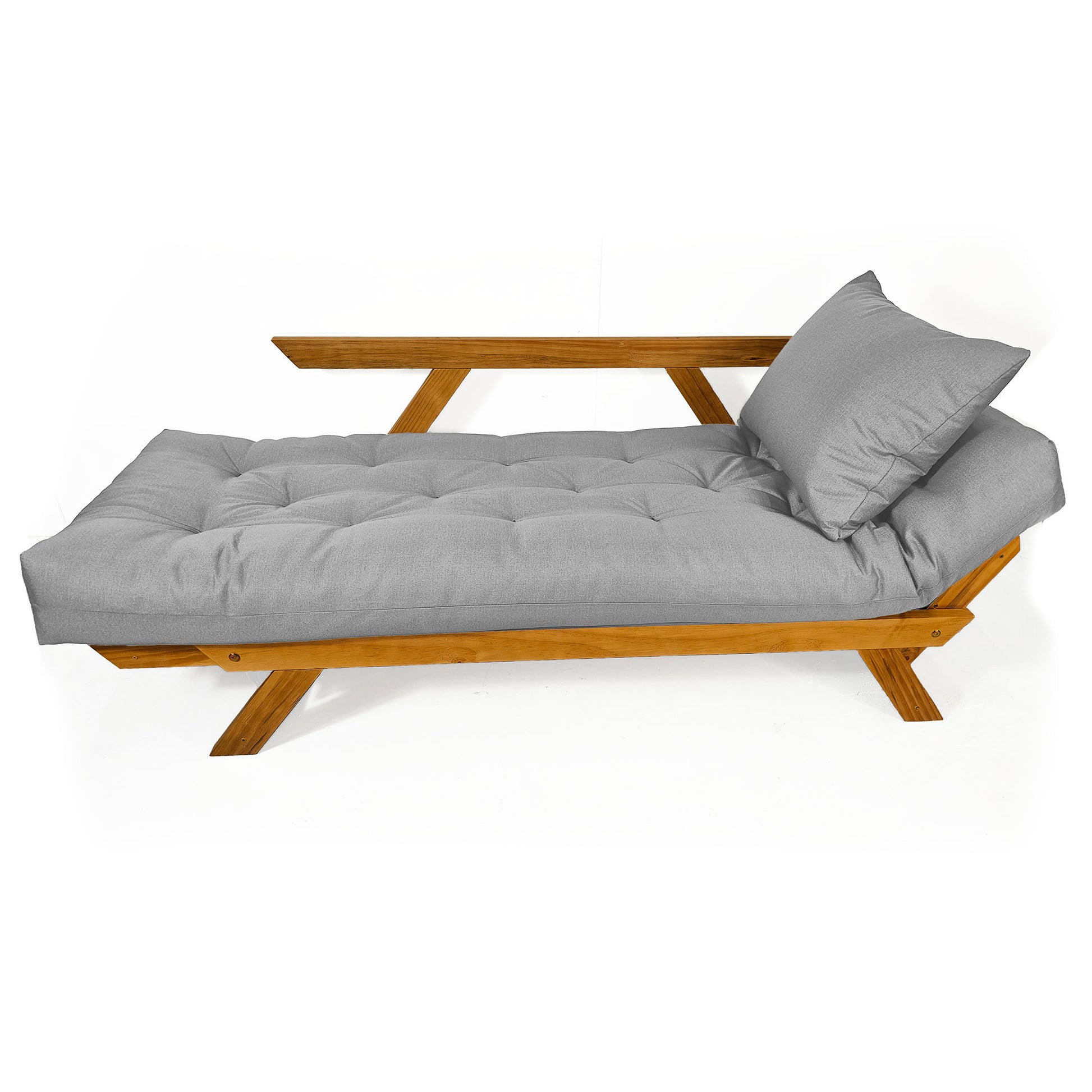 Sofá Japão Futon Acquablock Madeira Cor Mel - Cinza Linho