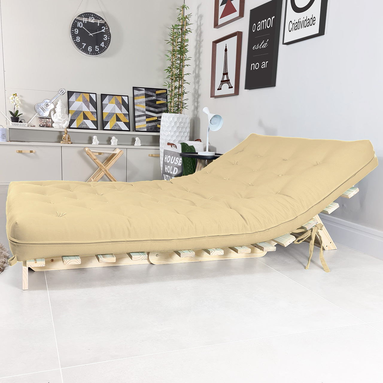 Sofa Cama Casal Futon Oriental Madeira Maciça Acquablock Fendi