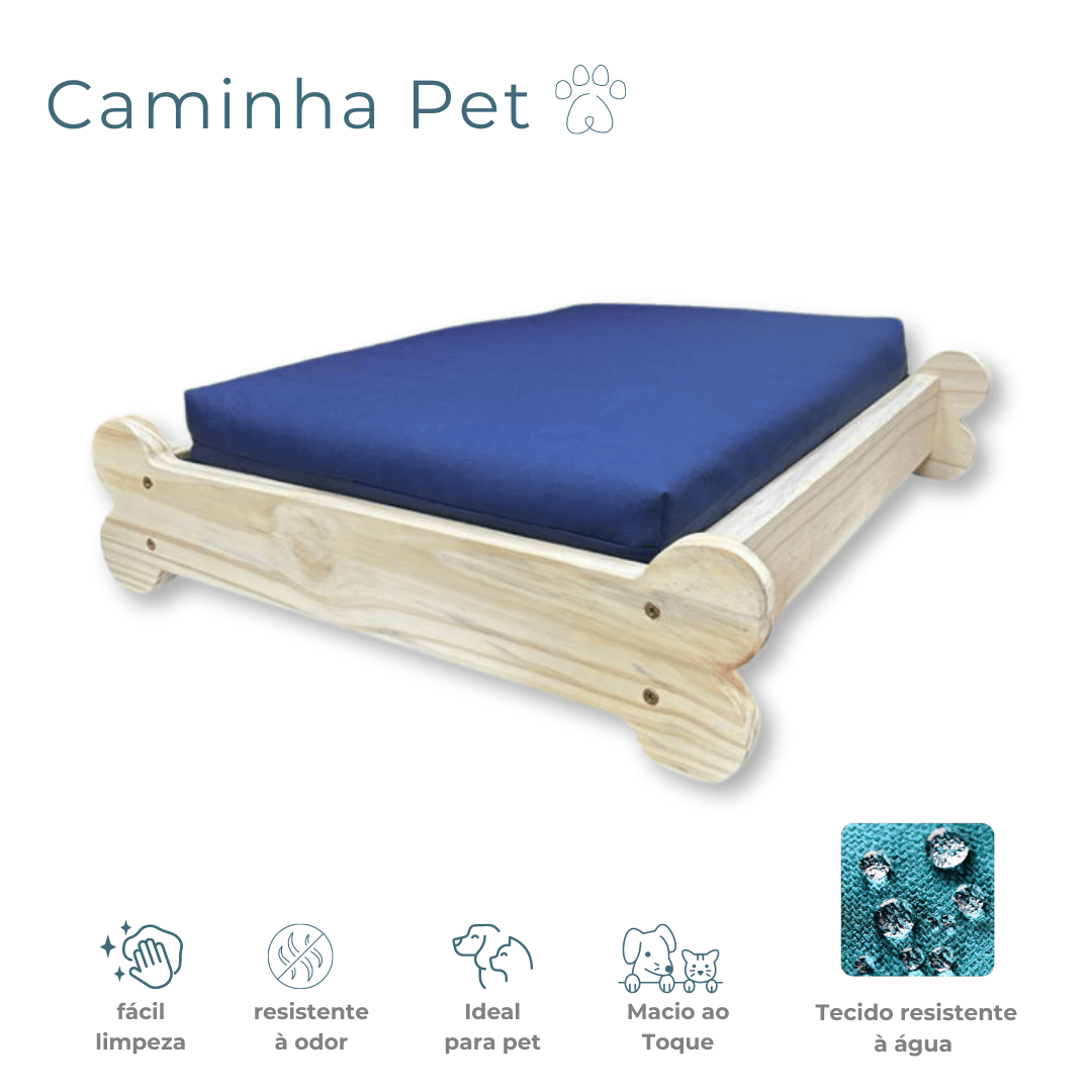 Cama Caminha Pet Impermeável Madeira Maciça - Azul Royal