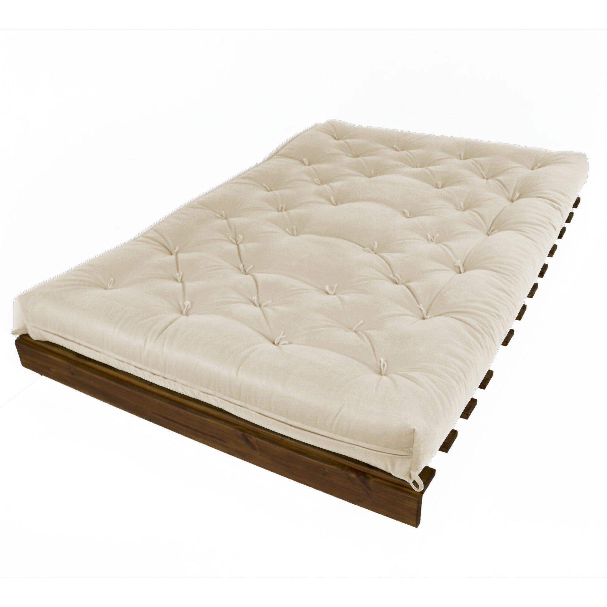 Sofá Cama Casal Futon Tokio D33 Madeira Maciça Cor Imbuia - Bege Claro