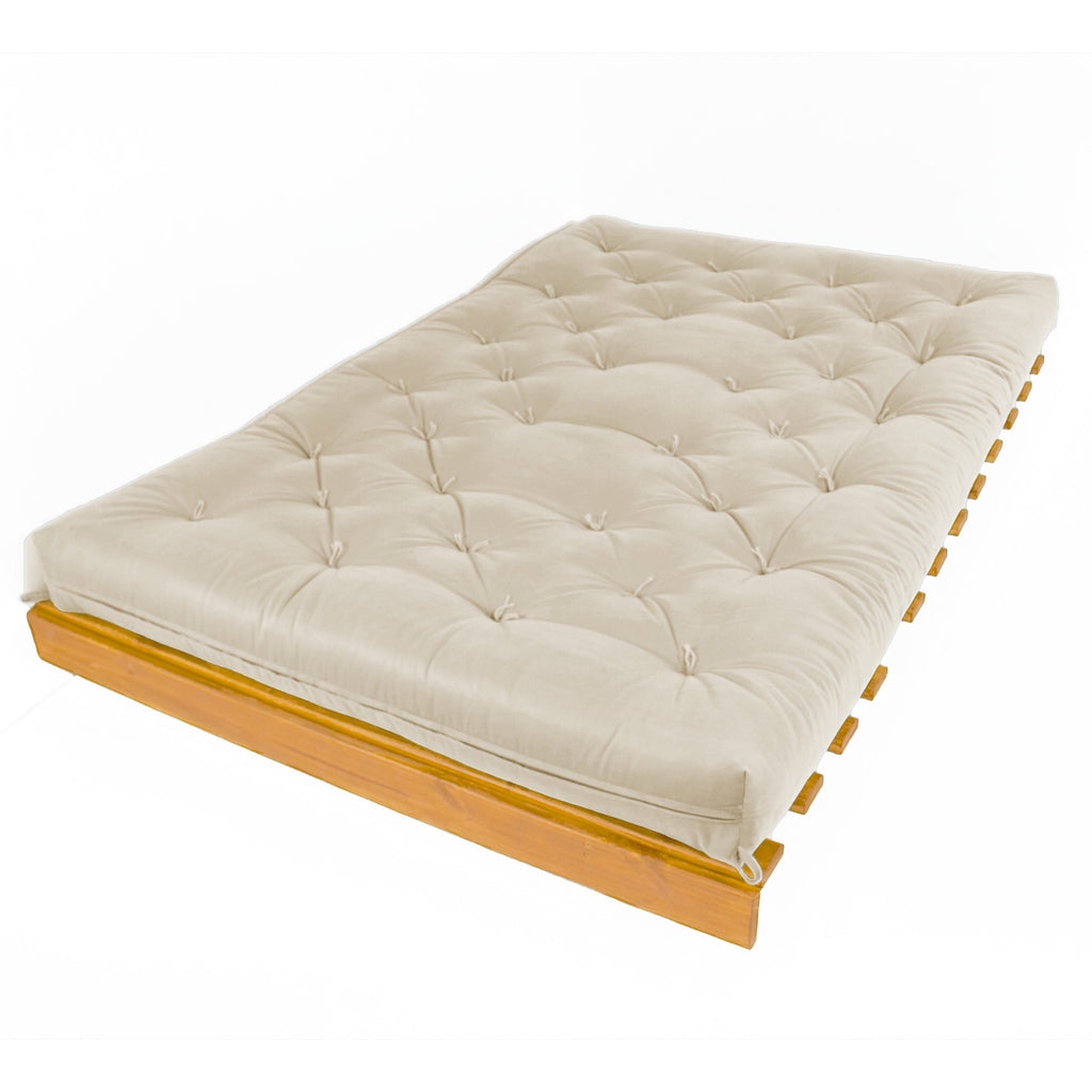 Sofá Cama Casal Futon Tokio Madeira Cor Mel Sarja Bege