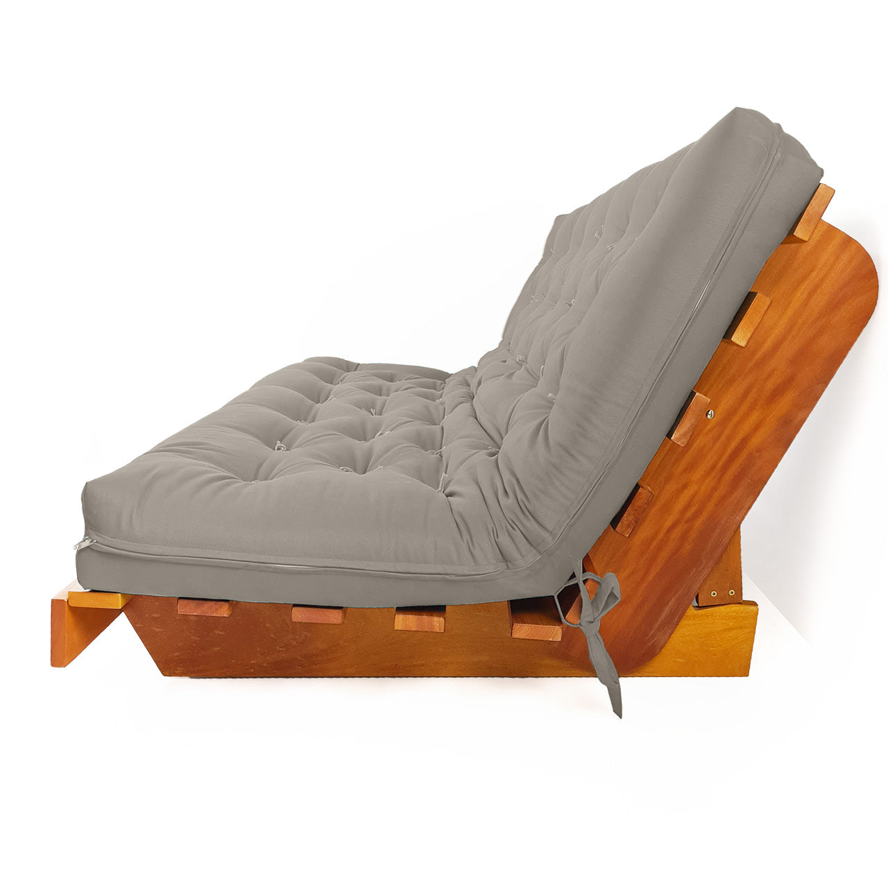 Sofá Cama Futon L Sarja Cinza em Madeira Nobre Maciça
