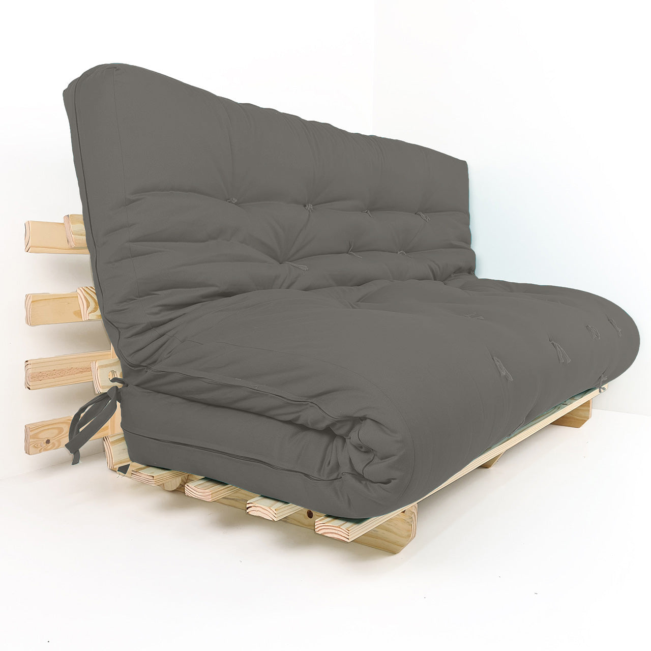 Sofa Cama Futon Oriental King Madeira Pinus Sarja Cinza