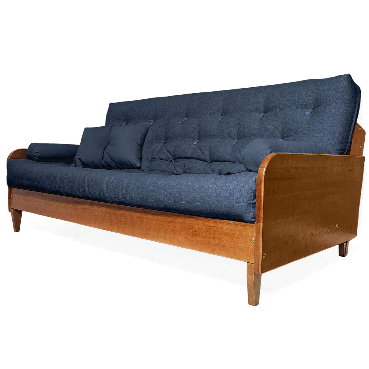 Sofá Cama Casal Futon Paris II Acquablock em Madeira Maciça Mel - Cor Azul Royal