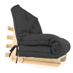 Sofa Cama Solteiro Futon Dobrável - Madeira Natural Acquablock Chumbo