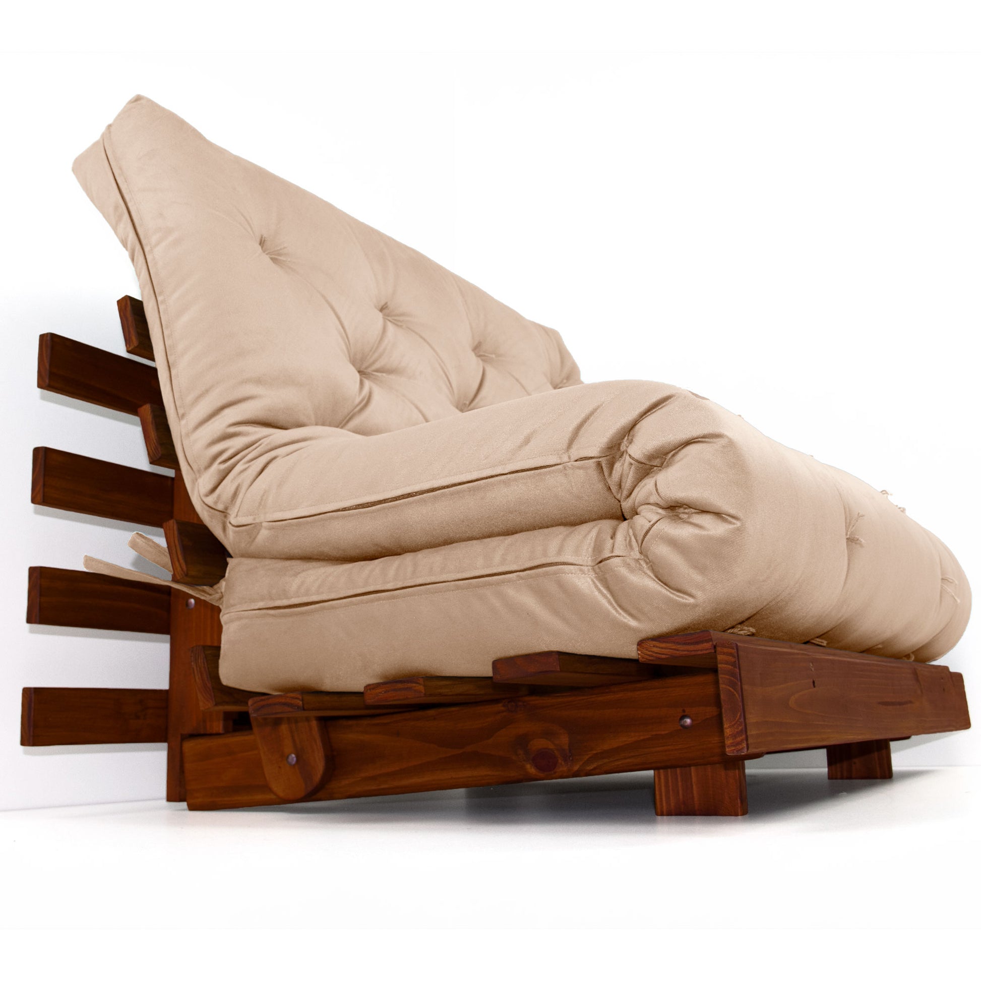 Sofá Cama Casal Futon Tokio Madeira Cor Imbuia Acquablock Bege