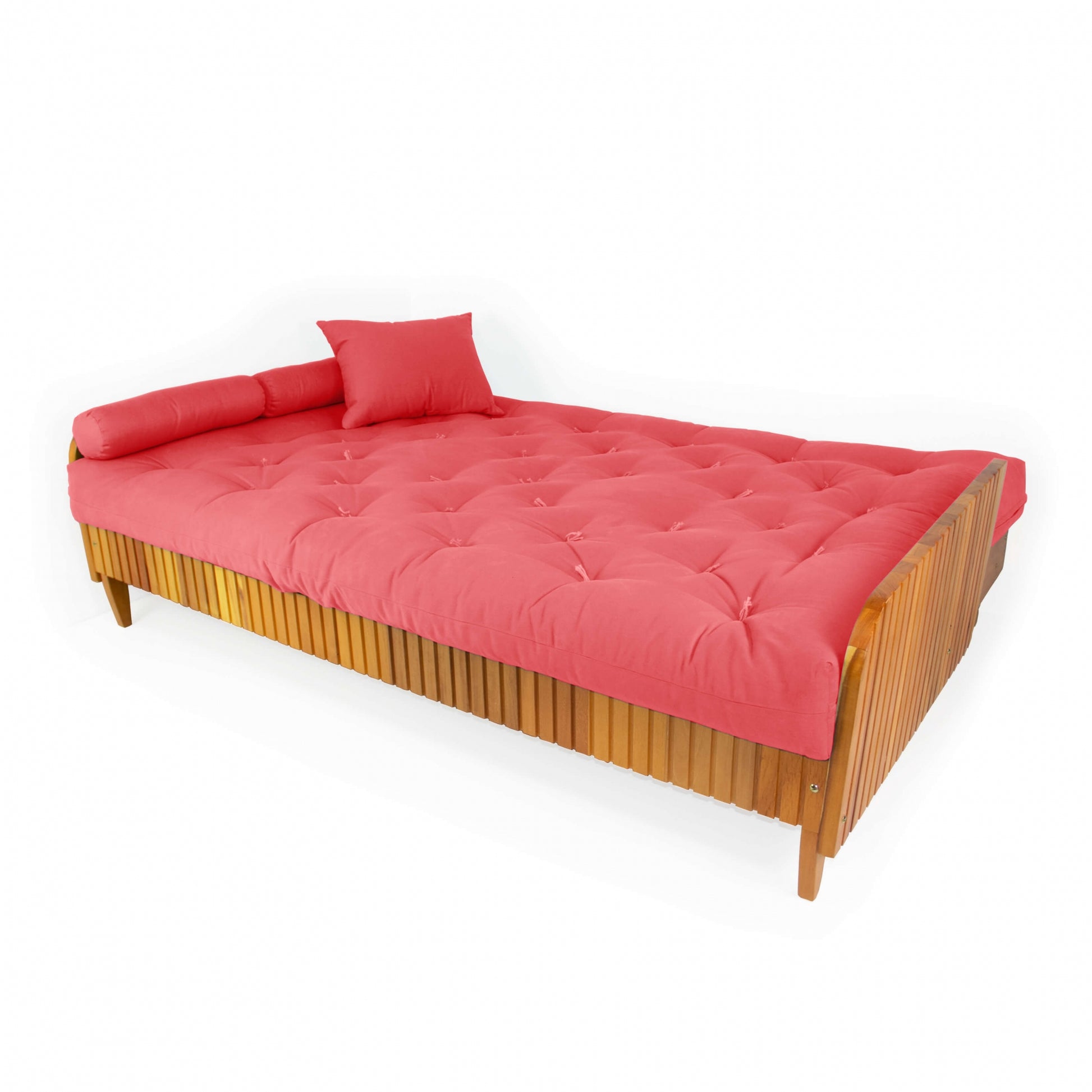 Sofá Cama Paris Ripado Sarja Madeira Nobre - Goiaba