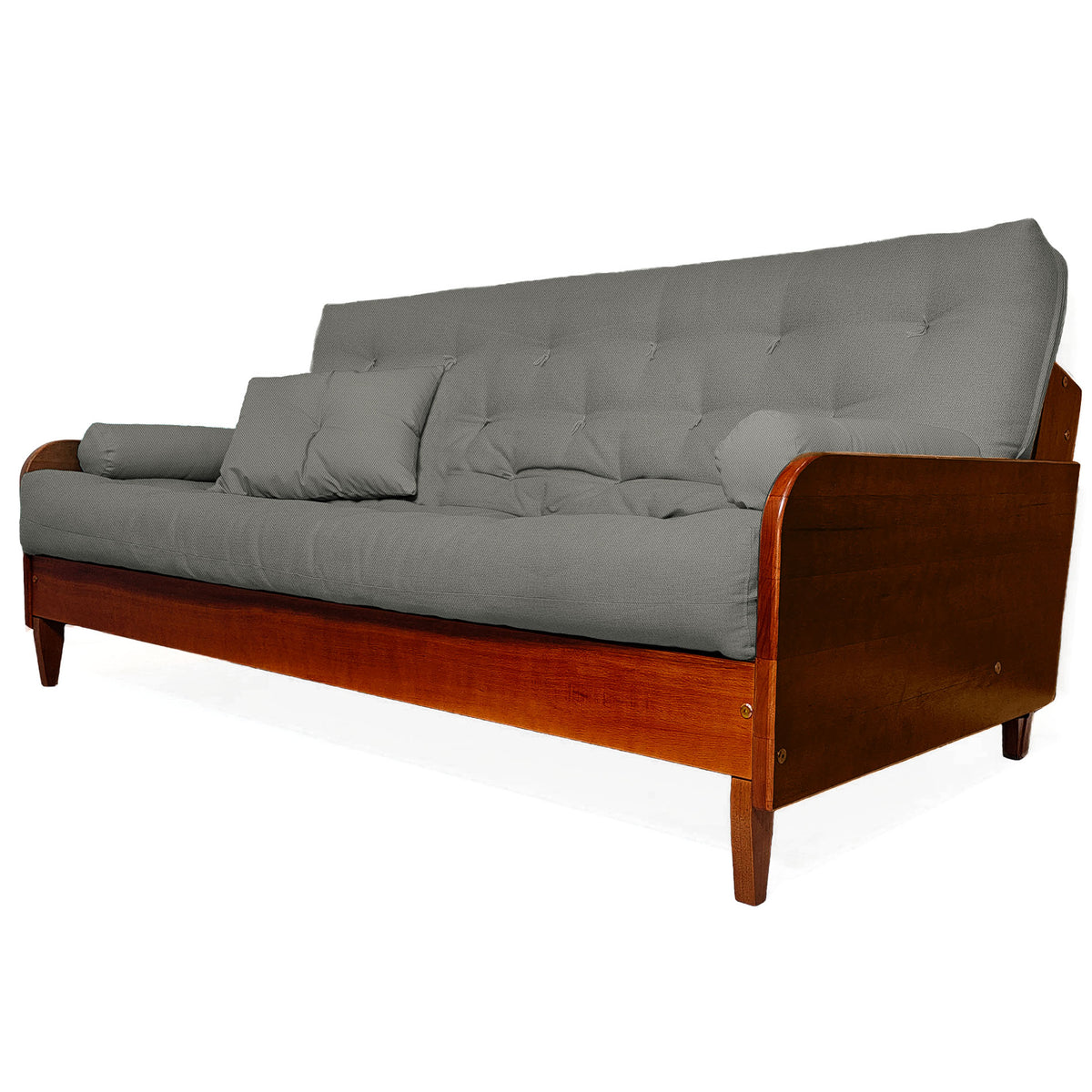 Sofá De Madeira Nobre Imbuia Futon Paris - Tecido Sarja 100% Algodão Cor Cinza