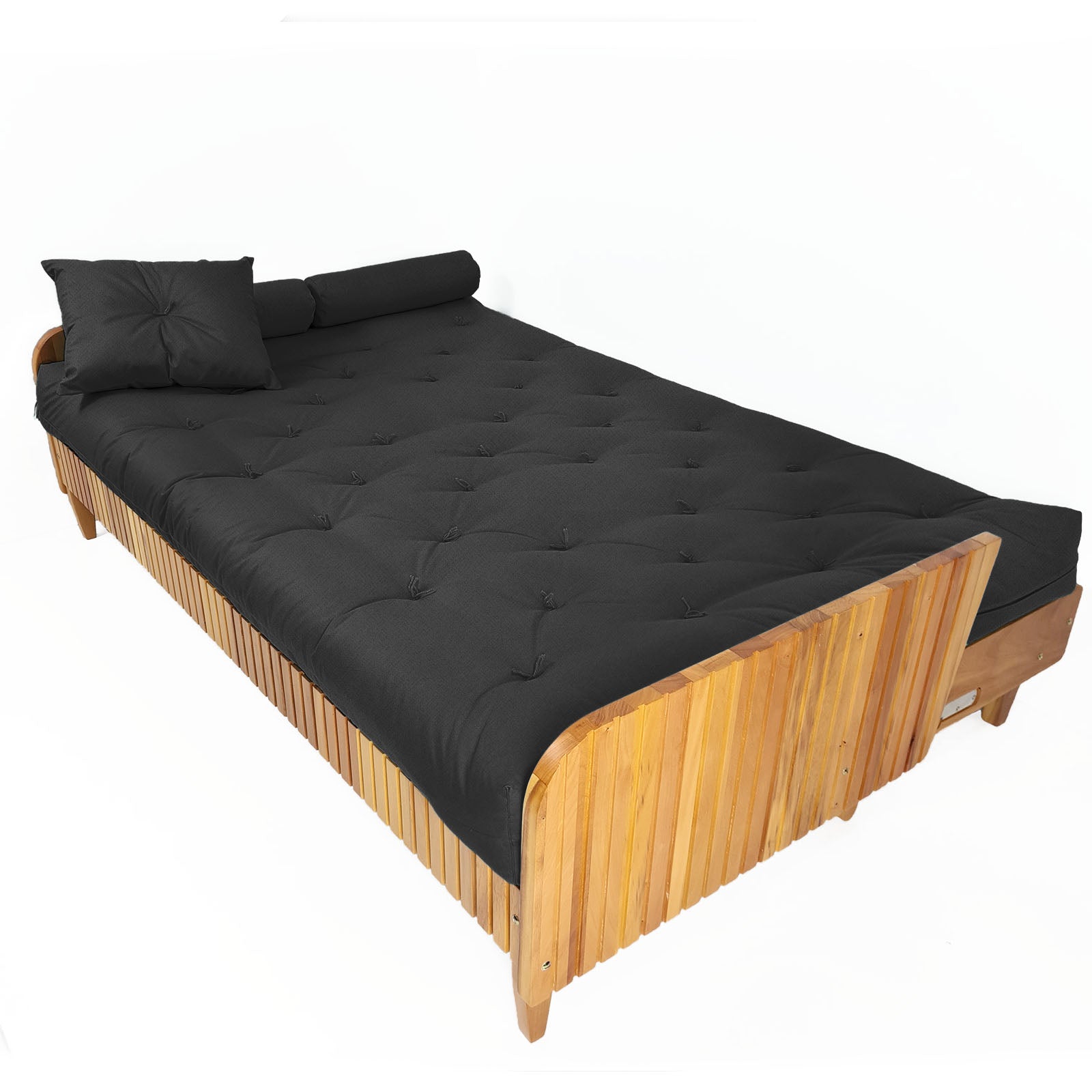 Sofá Cama Paris Ripado Acquablock Madeira Nobre - Preto